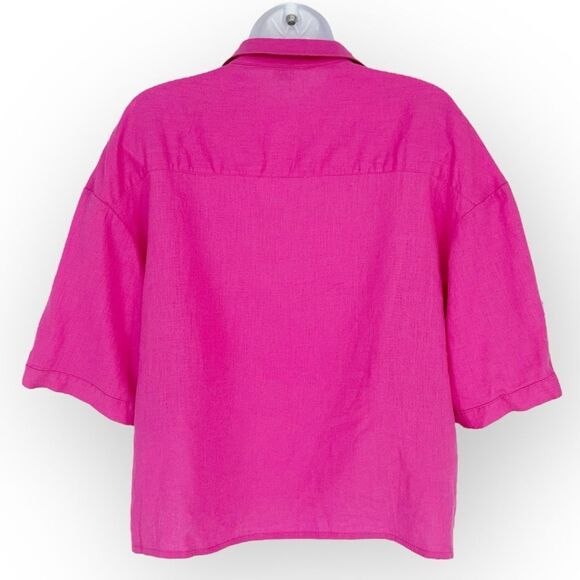 Sanctuary NWT Women’s Easy Pocket Shirt- Bright Pink - size 6- Linen - Picture 10 of 10
